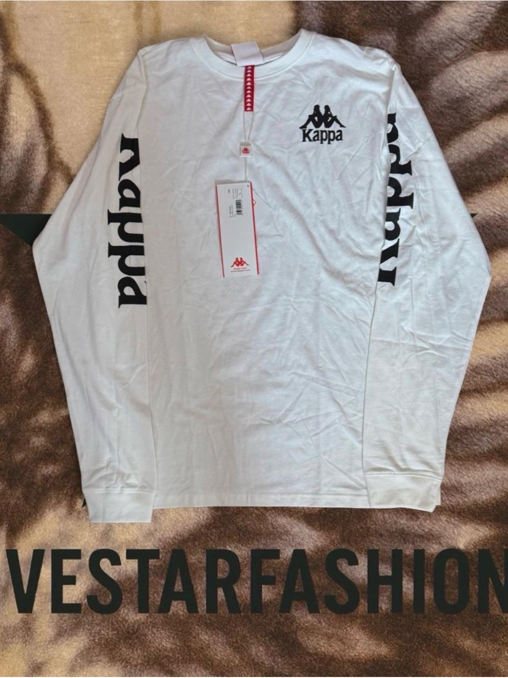 Kappa White Long Sleeve Tee with Black Logo Tape